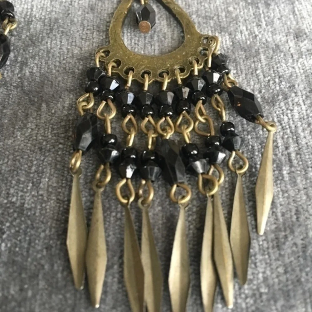 Bohemian Earrings Black Beads Metal Hanging Boho